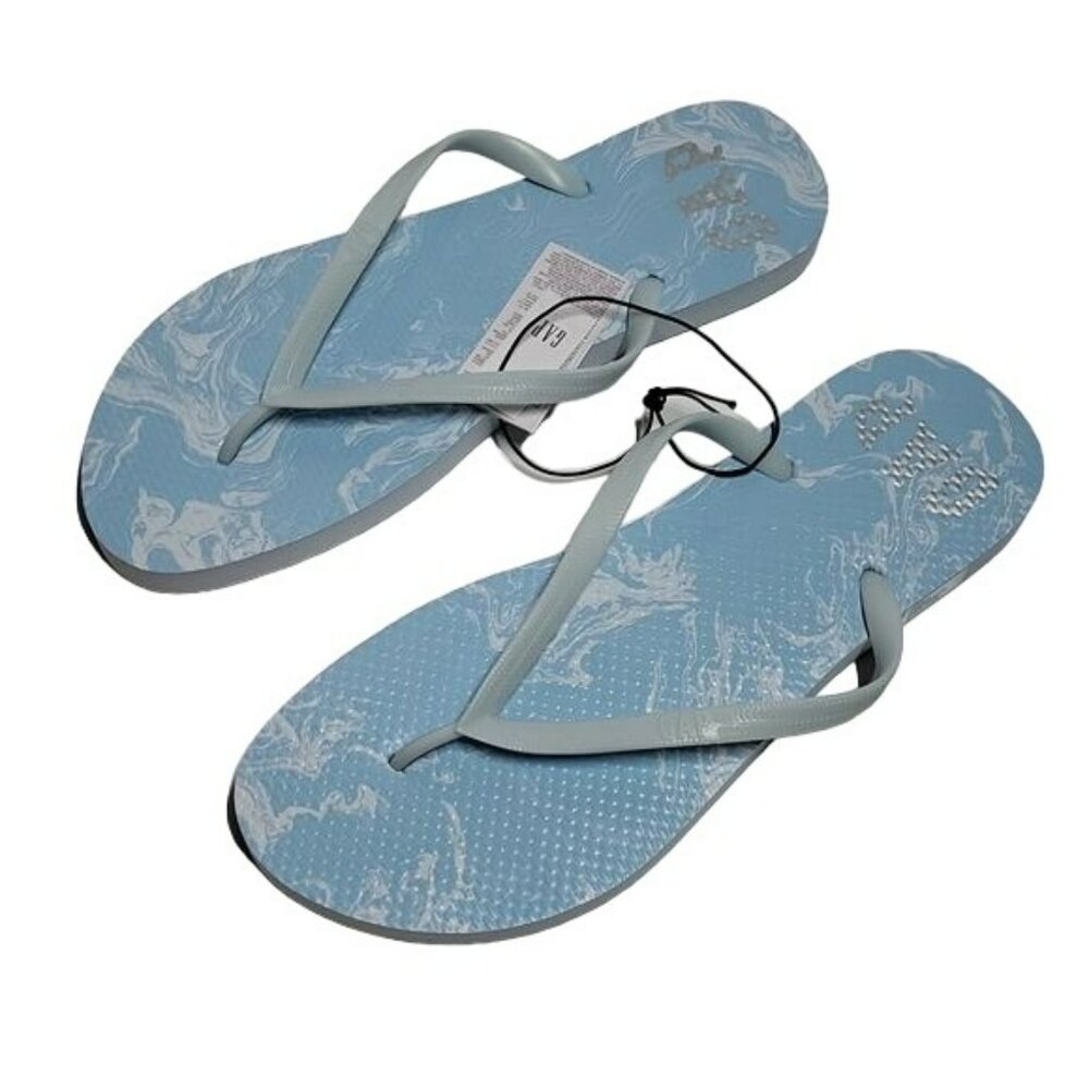 Gap Logo Flip Flops Sandals Light Blue White Pattern Women's 9 NWT